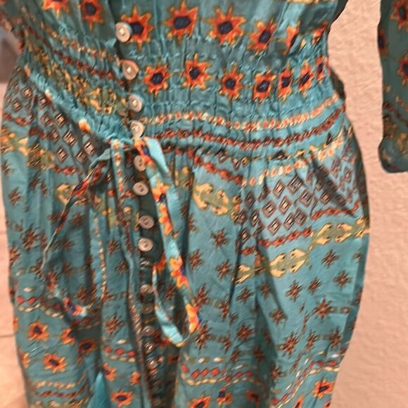 Guadalupe Size M Monaco Midi Dress Turquoise Bohemian Coastal Mediterranean NWT - Picture 8 of 14